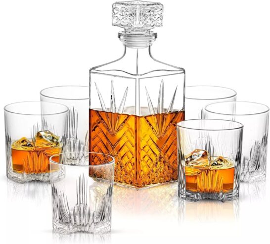 Whiskey Glasses Set of 7 Crystal Drinking Scotch Liquor Glass Bar Cups Decanter